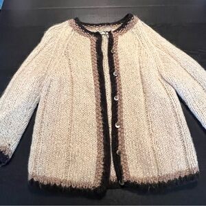 Vintage Cream and Brown Women's Cardigan